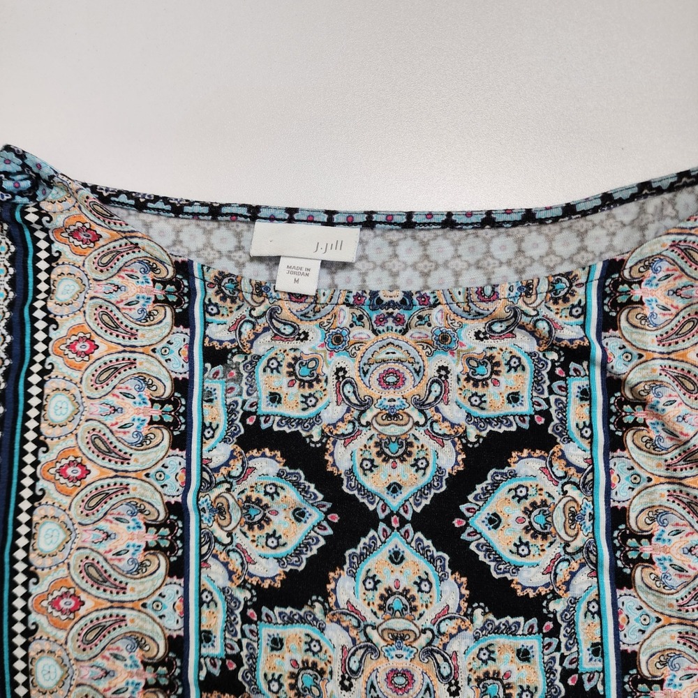 J Jill Womens Long Sleeve Jersey Knit Tunic‎ Size Medium Blue Paisley Medallion - Picture 5 of 11